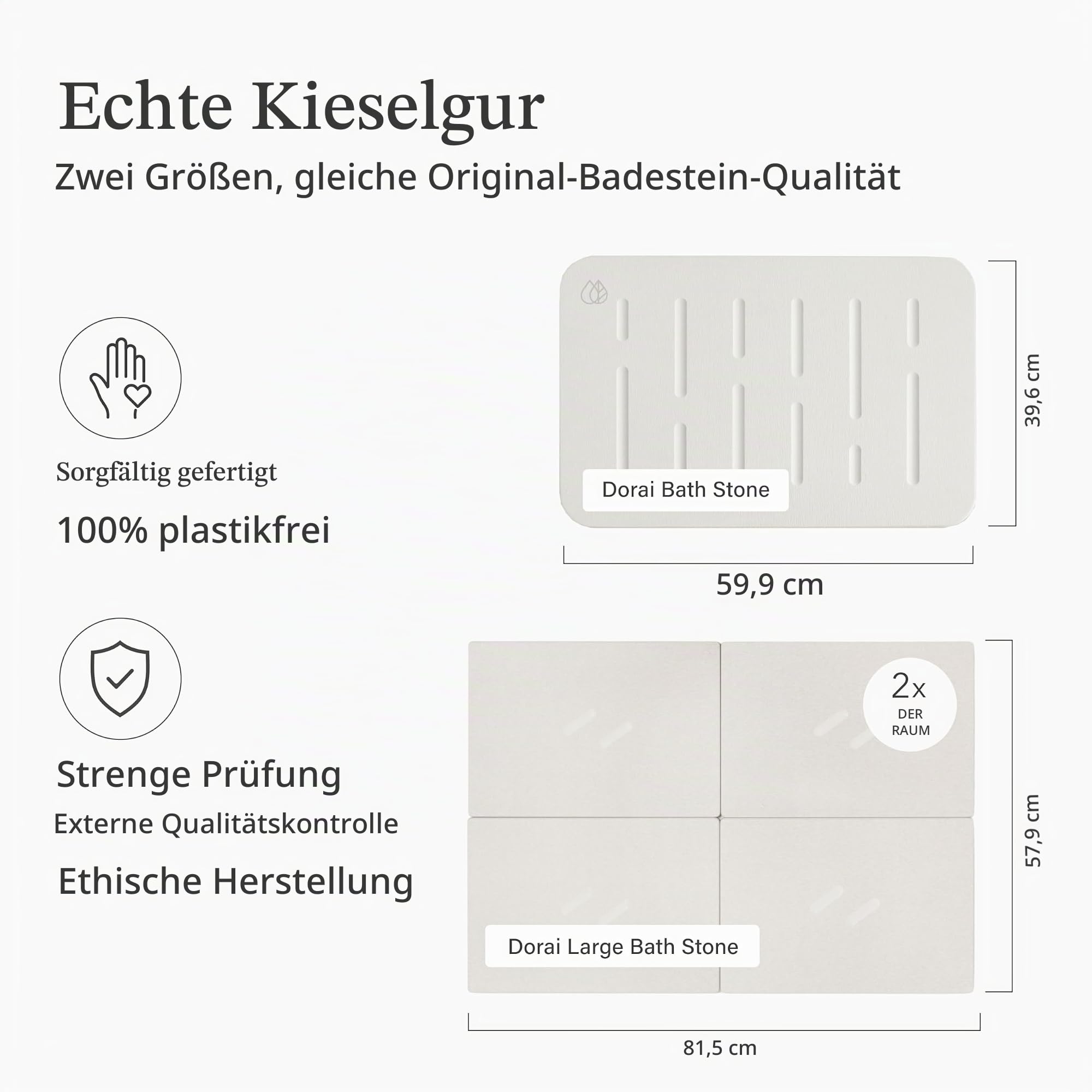 Dorai Badematte für Zuhause, 59,9 x 39,1 cm, luxuriöse Kieselsteinmatte, schnelltrocknend, rutschfest, regensandstein