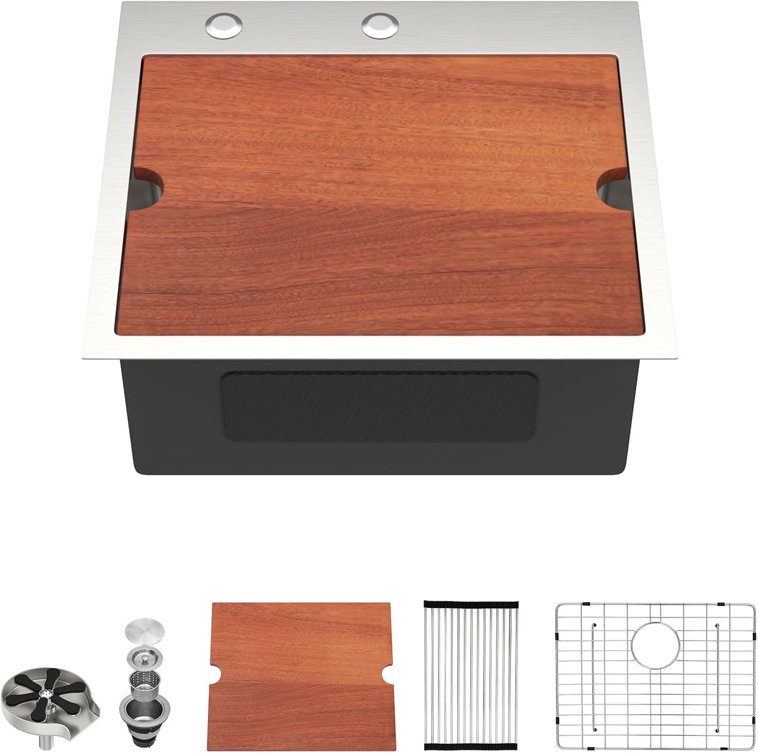 Dcolora 20 In. Drop In Kitchen Sink with Cup Washer, Stainless Steel Single Bowl Topmount Workstation Sink with Accessories, Brushed Finish, 20" x 18" x 9" #DC-TW258002