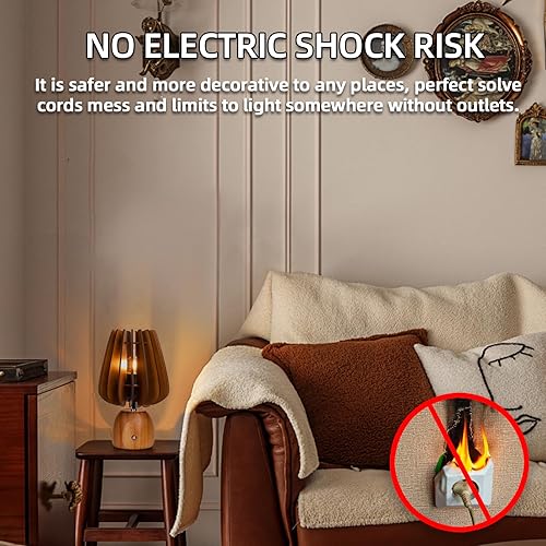 Miniatura 7 de Lámpara de mesa recargable inalámbrica, lámpara de madera con interruptor de atenuación táctil, lámpara táctil de hongos de 1800 mAh inalámbrica,