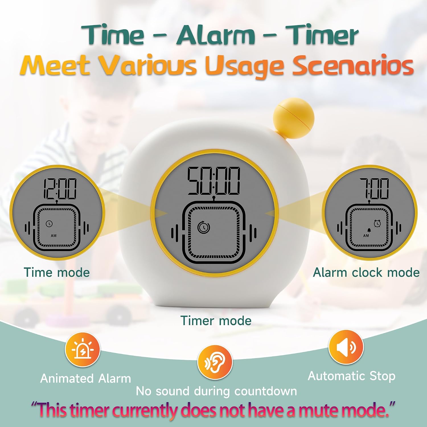 VEWINGL Timer showing Time mode, Timer mode, and Alarm clock mode