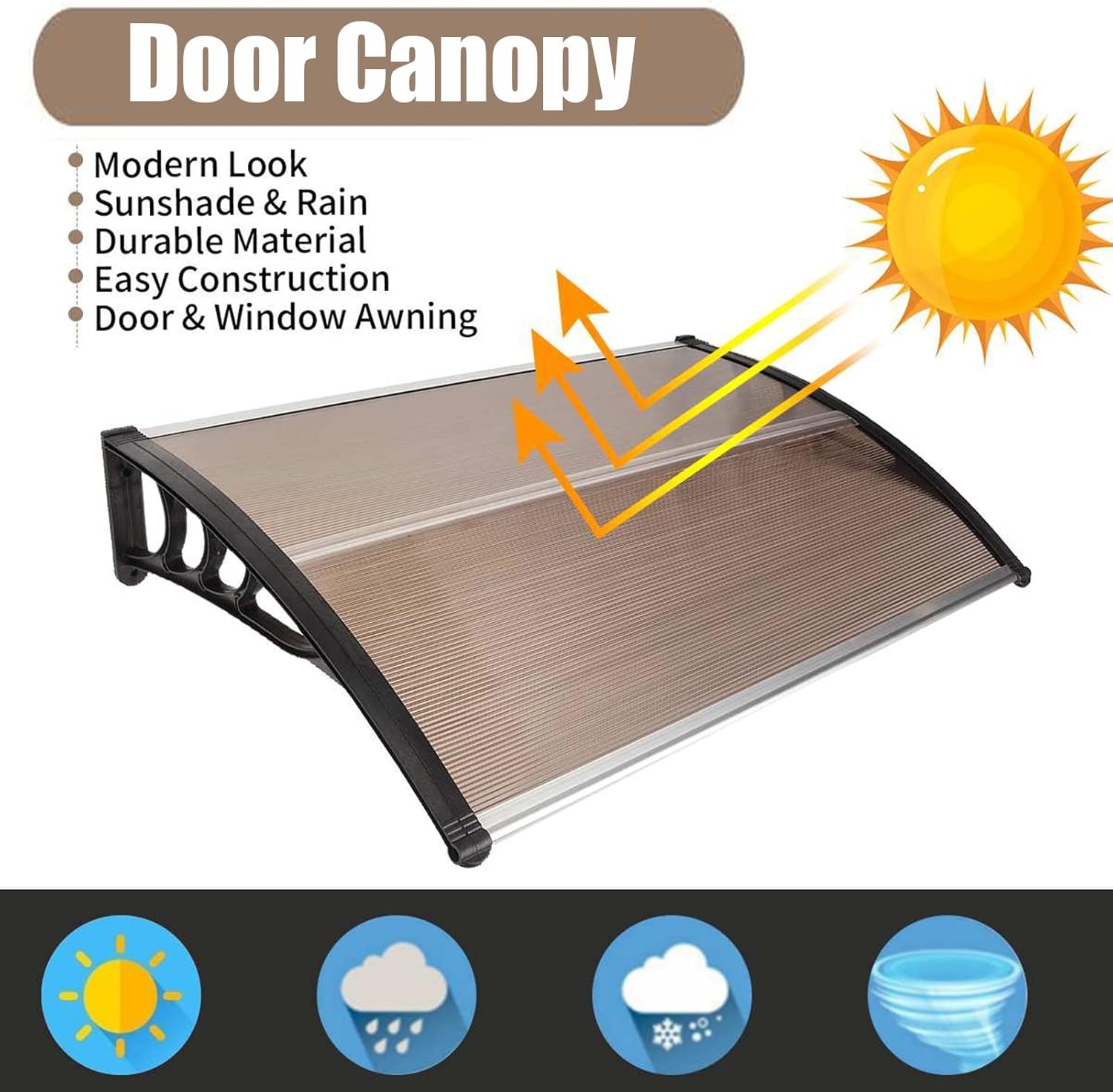 Translucent Front Door Window Canopy Awning, Polycarbonate Rain Shelter with Aluminium Frame, Sun Rain Protection Porch Outdoor Awning Canopies (Color : Brown, Size : 60cmx120cm-1pc)