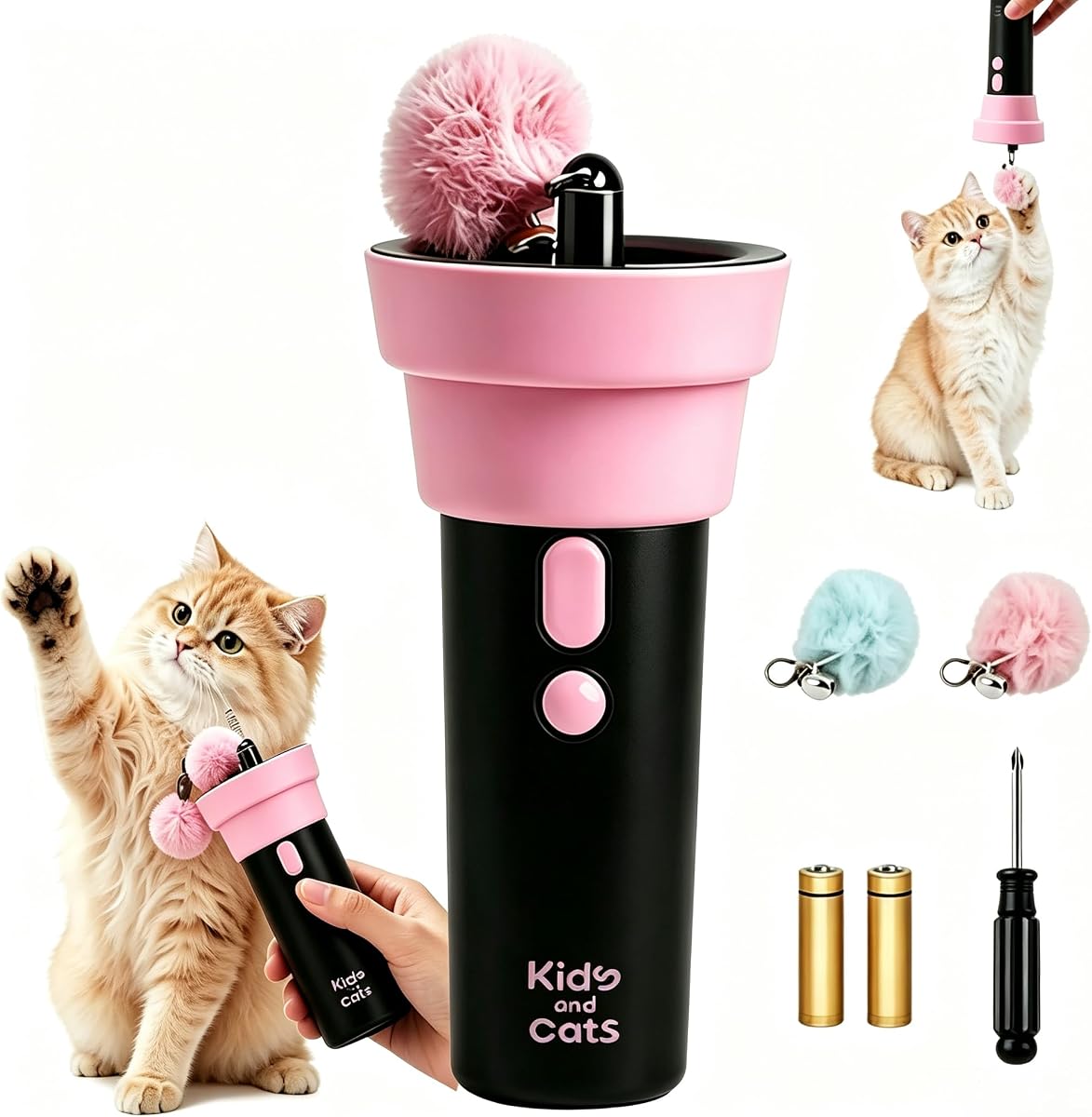 Kids and Cats Interactive Cat Toy Ball Launcher Electric Cat Teaser Rope | For Indoor Play, Designed for Shared Interaction, Allows Children and Parents to Safely Engage with Cats