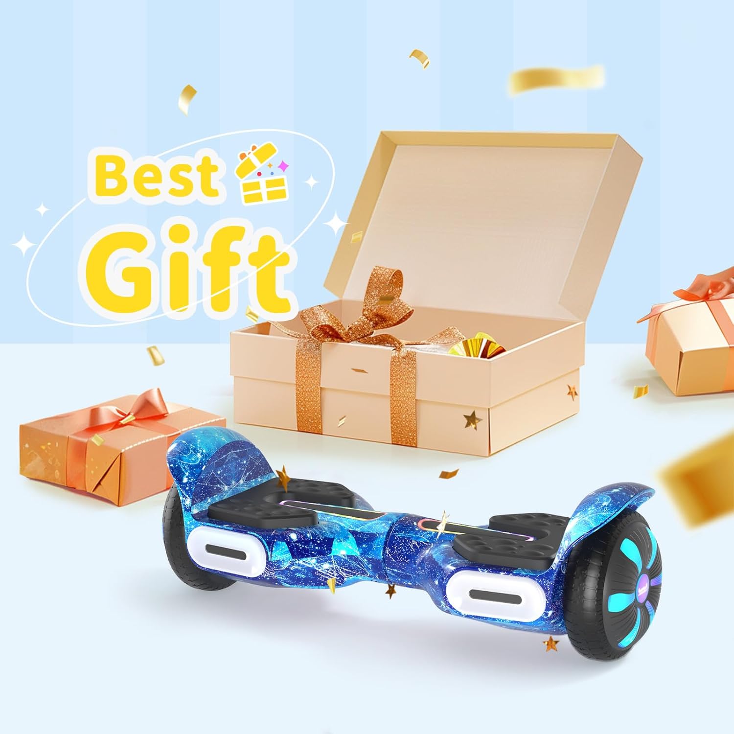 SIMATE 6.5" Scooter, Bluetooth Music Speaker and LED Light, Top 8.5mph & 8.5 Miles Range Power by Dual 250W Motor, Gifts for Kids Adults Boys, for All Ages