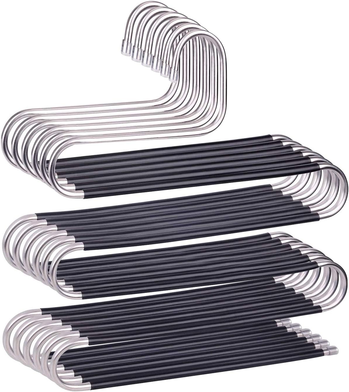 Hangers Space Save Non-Slip 6 Pack S-Shape Clothes Hangers Stainless Steel Closet Storage Organizer for Pants Jeans Scarf Trousers Hanging Black