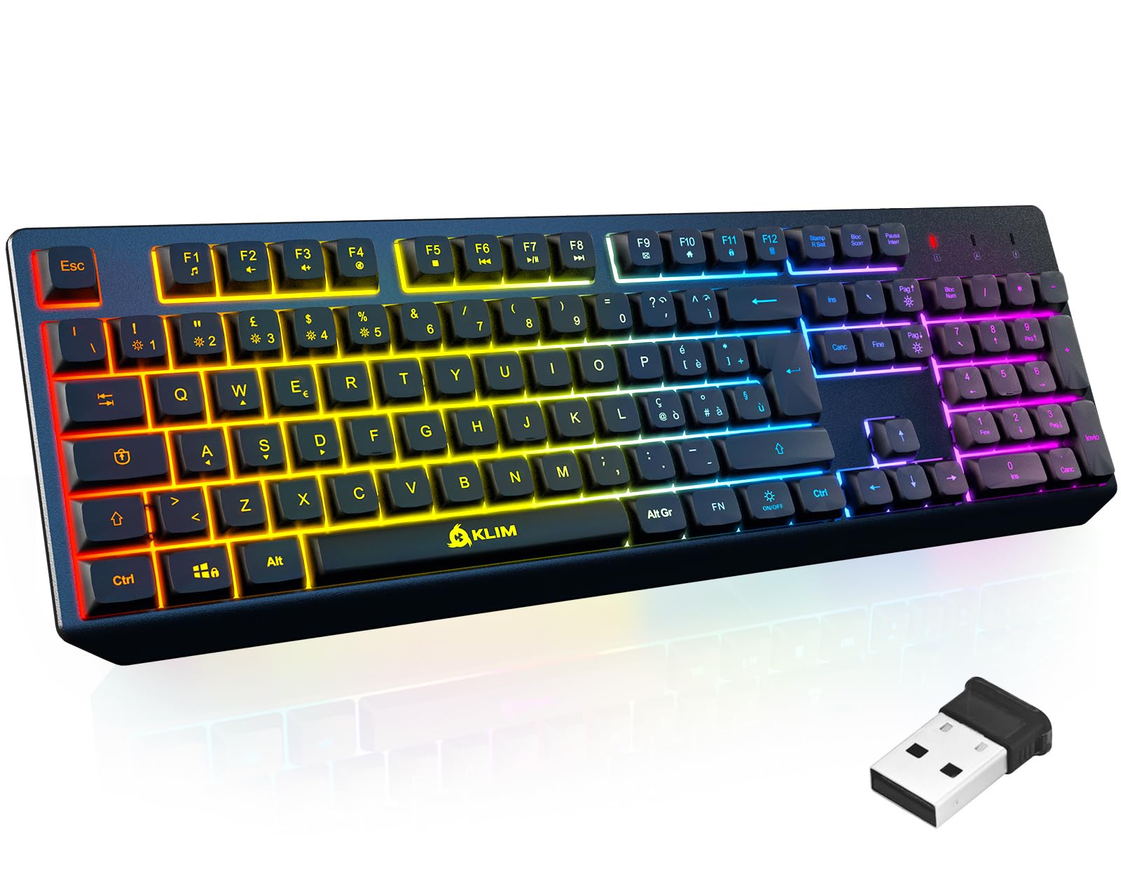 KLIM™ Chroma - Tastiera wireless per gamer QWERTZ Deutschland, sottile, durevole, ergonomica, discreta, impermeabile, silenziosa + tastiera Gamer retroilluminata per PC Mac + tastiera PS4 + nuova