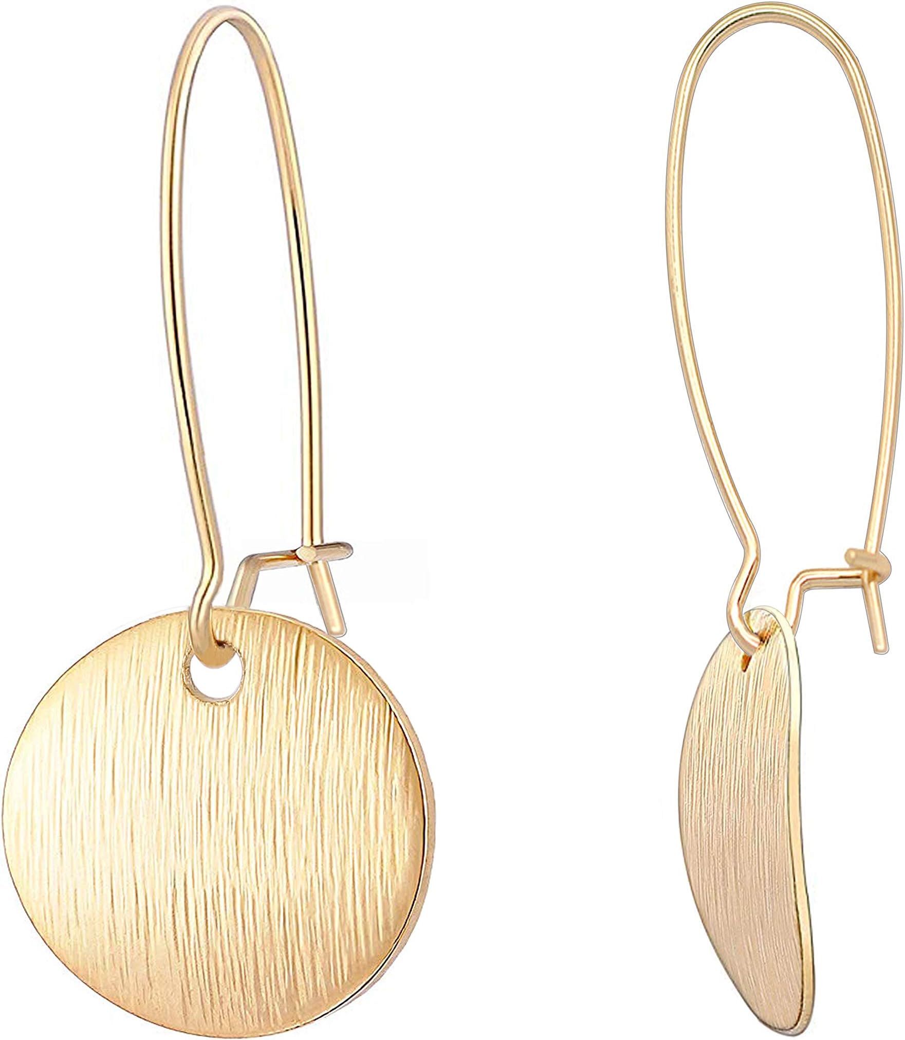 Gold Circle Disc Dangle Drop Earrings for Women Lightweight Small Round Hoop Statement Earrings Minimalist Jewelry for Women