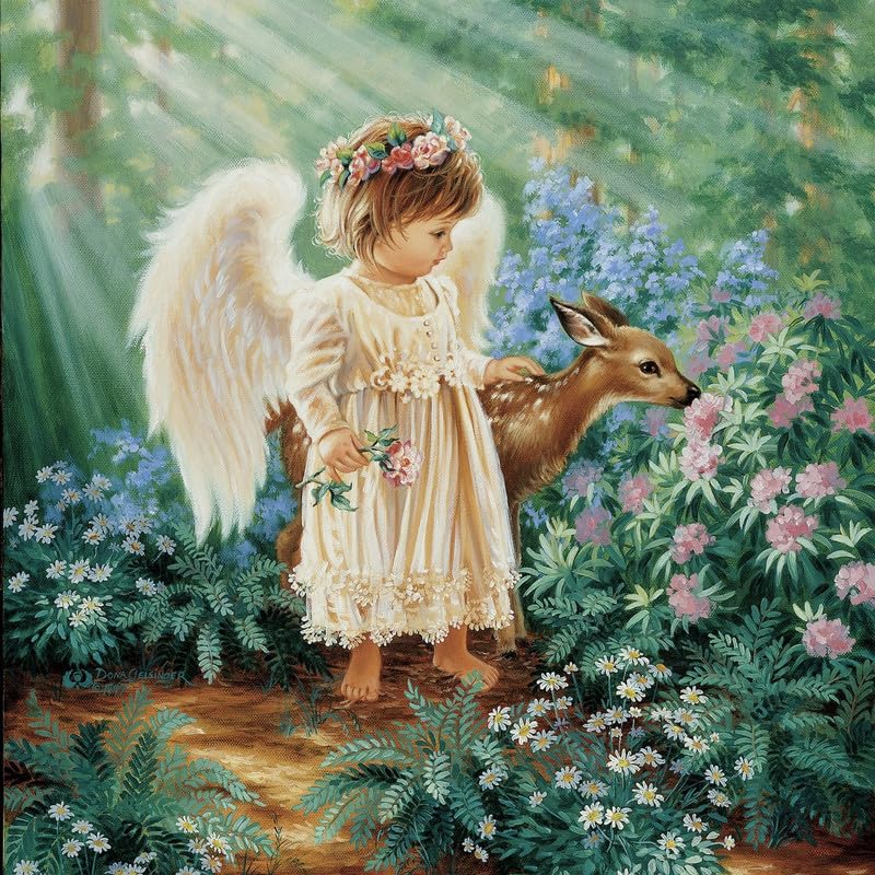 Lot de 20 serviettes en papier pour enfant Motif ange avec cerf dans la forêt Décoration de table Serviettes en papier avec motif ange nostalgie Vintage Cerf Été...