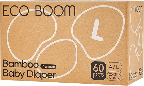 ECO BOOM Diapers, Viscose from Bamboo Diapers, Natural Soft Disposable Nappies for Infant, Size 4 Suitable for 20 to 31lb (Large - 60 Count)