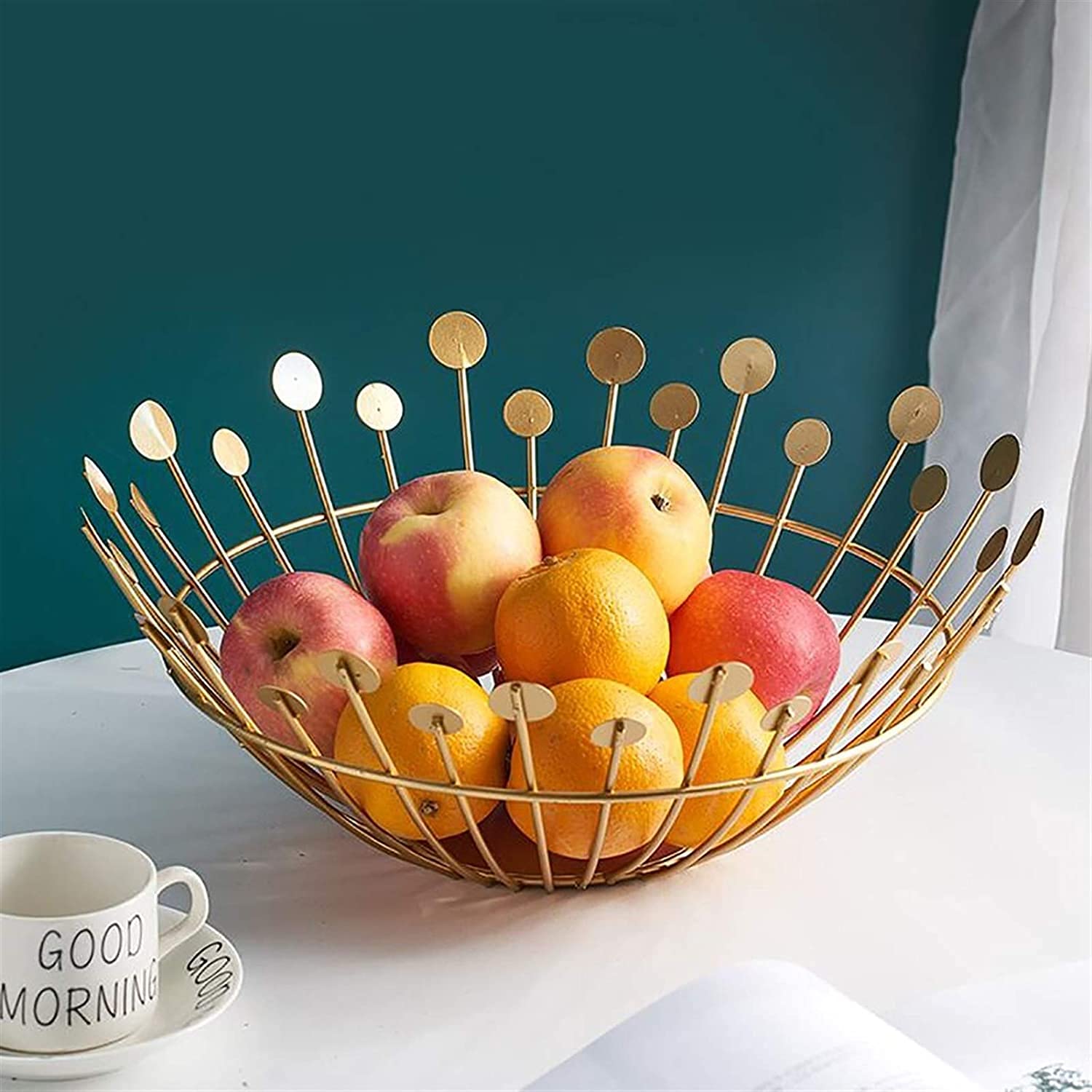 Grande Cesto Portafrutta In Ferro Rotondo Con Design Scavato - 3