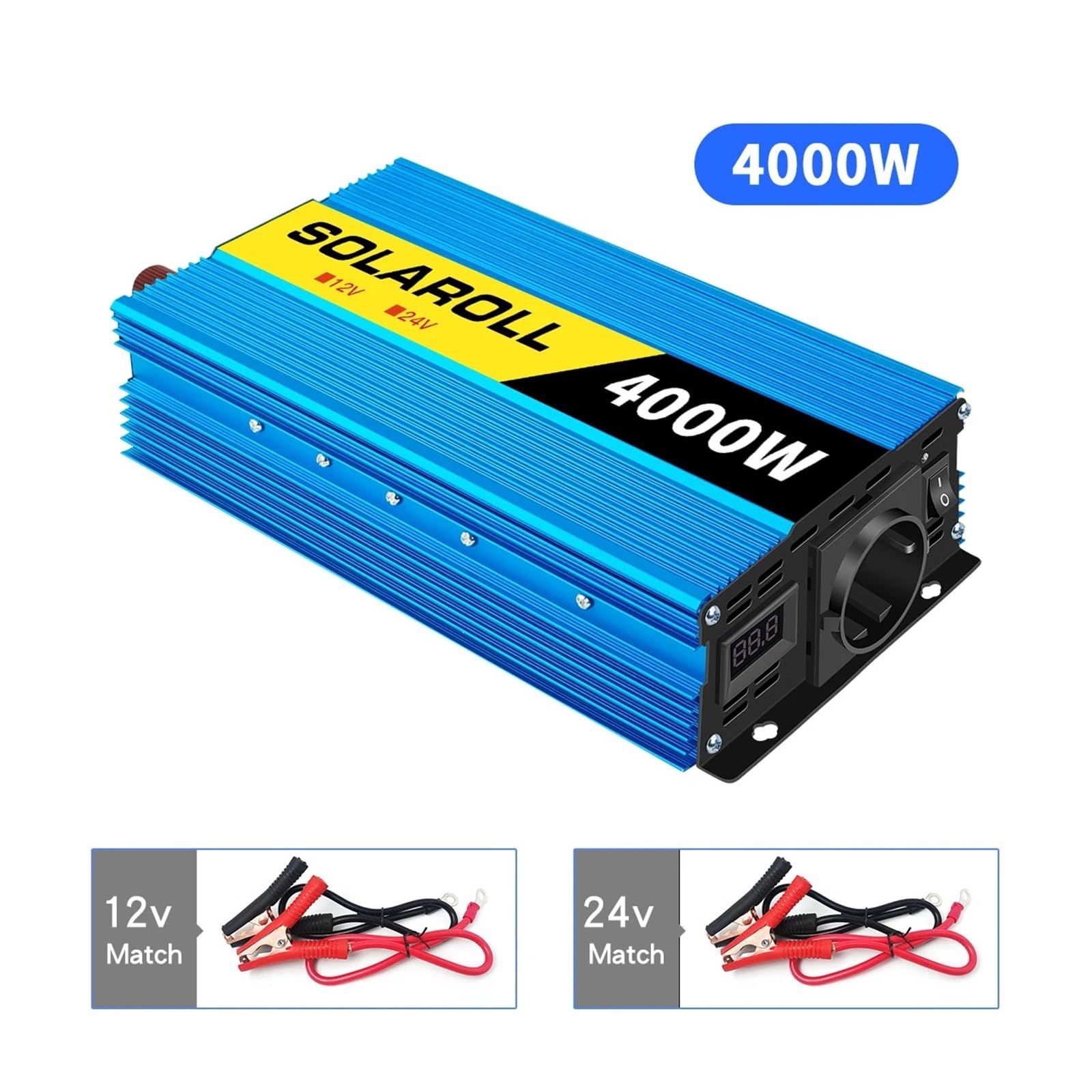 4000W DC 12V/24V A AC Adaptador Inversor De Onda Corrección Energía Portátil For Automóvil Piezas Universales Seguro Fiable Uso Polivalente(12V50HZ)