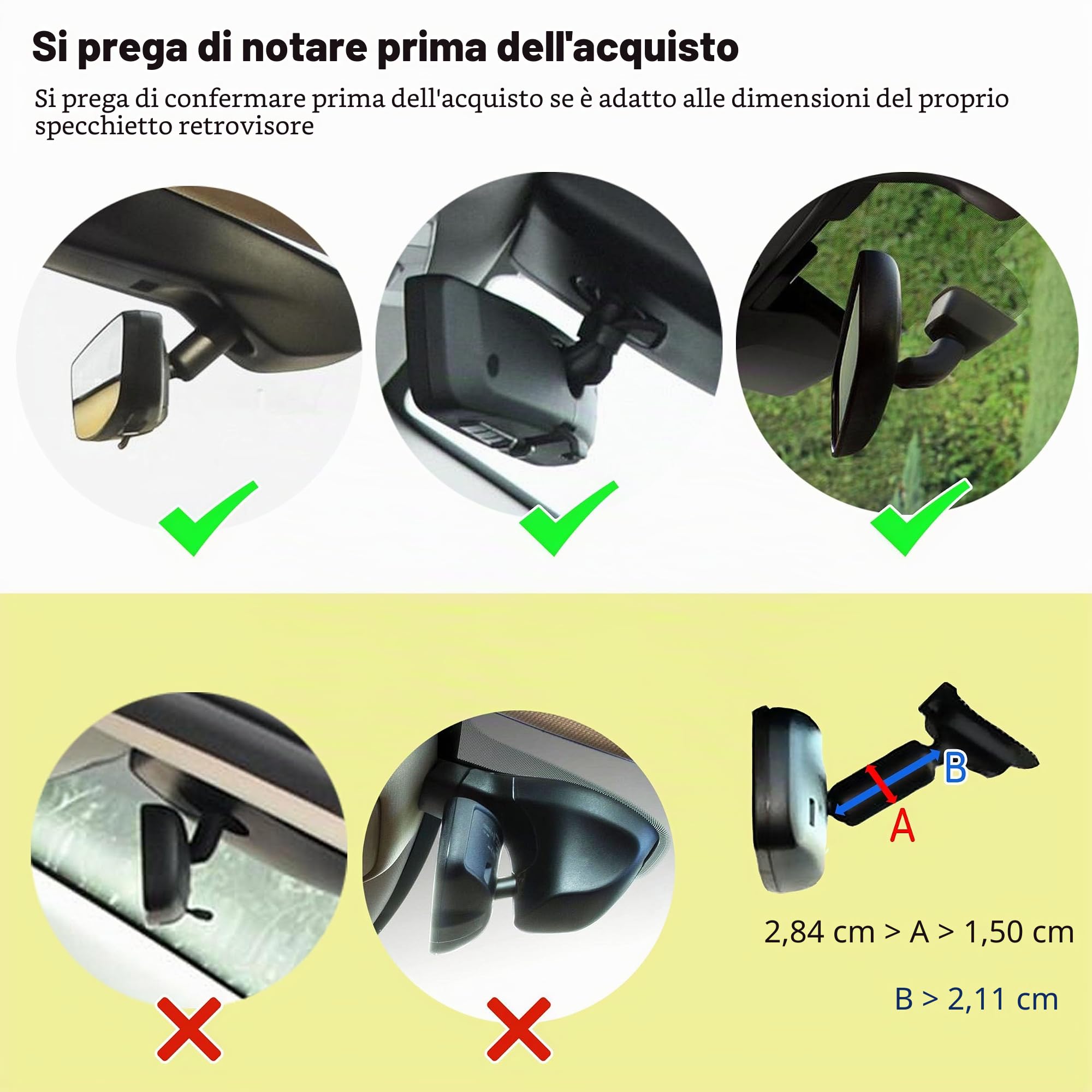 Quyee Supporto per telefono da auto, specchietto retrovisore, supporto per telefono in lega di alluminio, regolazione multi-angolo, girevole e retrattile, compatibile con tutti i telefoni cellulari