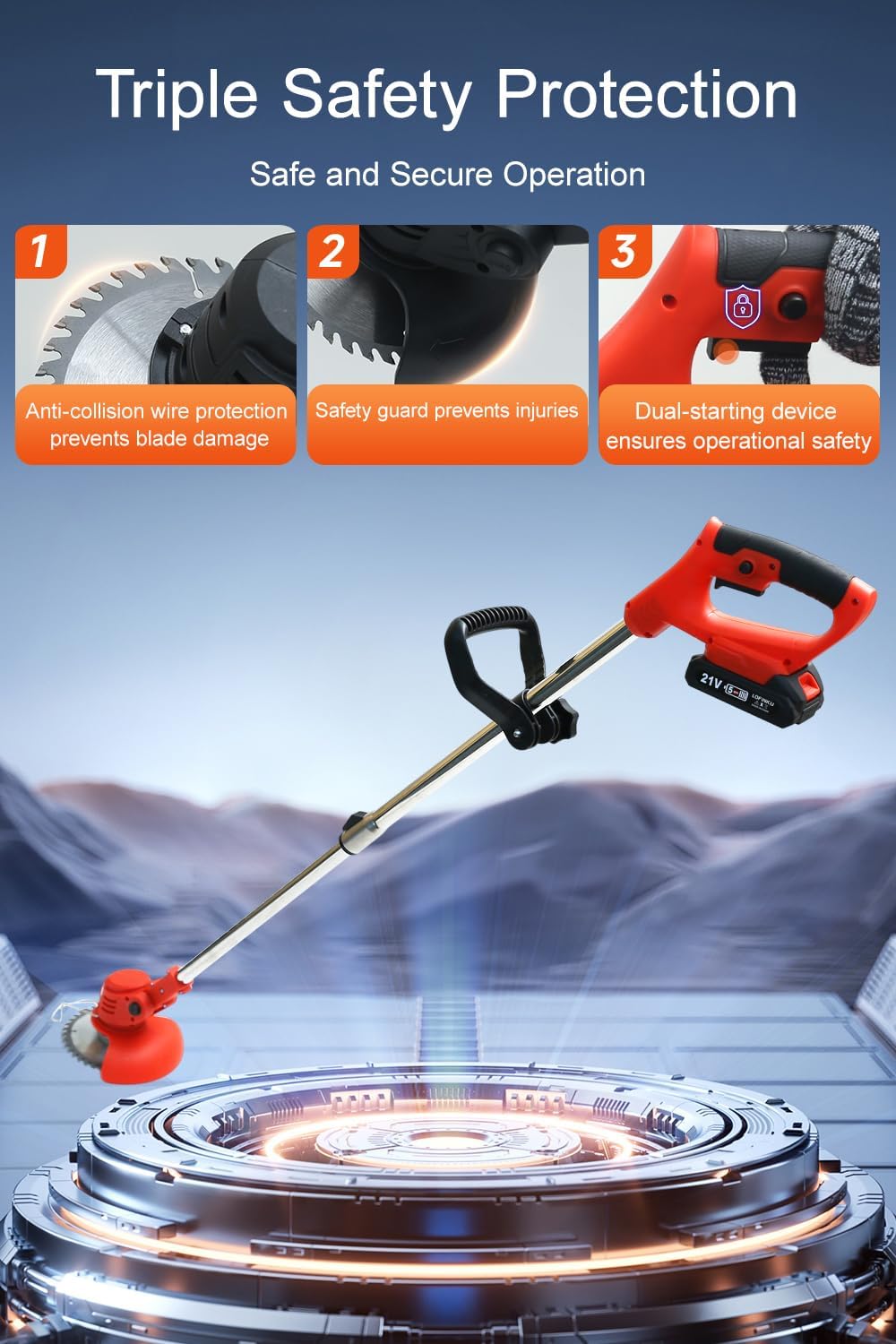 Cordless Weed Wacker, Lightweight Electric Grass Trimmer, 2 Batteries, Weed Erimmer, Adjustable Weed Eater,String Trimmers, Red