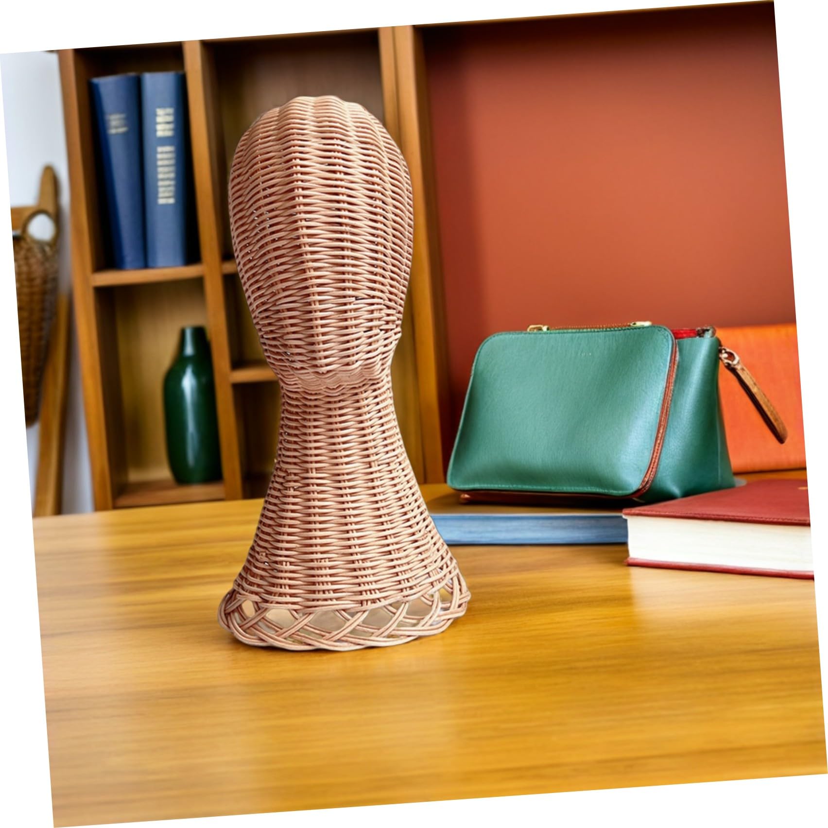 Lurrose Soporte de Ratán para Exhibición de Gorras y Sombreros Base Firme, Perchero para Armario o Tienda, Accesorio Funcional para Organizar y Conservar Pelucas y Sombreros