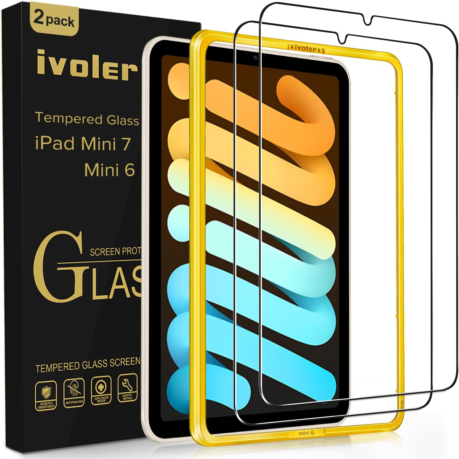 ivoler 2 Pack Tempered Glass for iPad Mini 7 8.3" 2024 (A17 Pro)/iPad Mini 6 8.3" 2021 with [Alignment Frame] Screen Protector, Compatible with Face ID&Apple Pencil for iPad Mini 6th/7th Generation