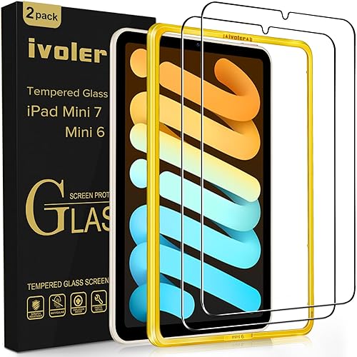 ivoler 2 Pack Tempered Glass for iPad Mini 7 8.3" 2024 (A17 Pro)/iPad Mini 6 8.3" 2021 with [Alignment Frame] Screen Protector, Compatible with Face ID&Apple Pencil for iPad Mini 6th/7th Generation