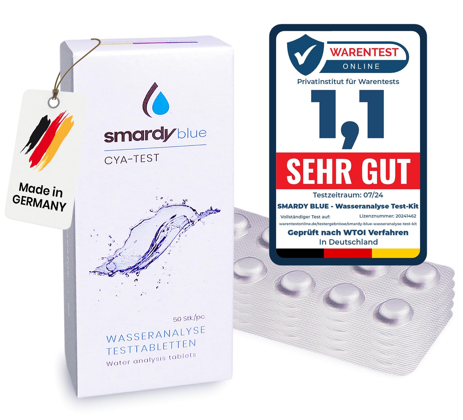 smardy 50 pastiglie fotometro CyA – misura l'acido cianurico/stabilizzatore in piscina, spa e acquario – compatibili con PoolLab, SCUBA II, BAYROL e altri tester elettronici – Made in Germany