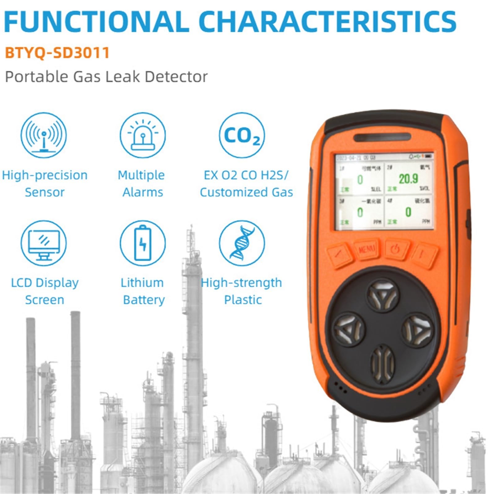 Detector de Gas, analizador Multifuncional, de Alarma de Gas, monóxido de Carbono, hidrógeno, sulfuro, oxígeno, Gas Combustible, analizador GLP