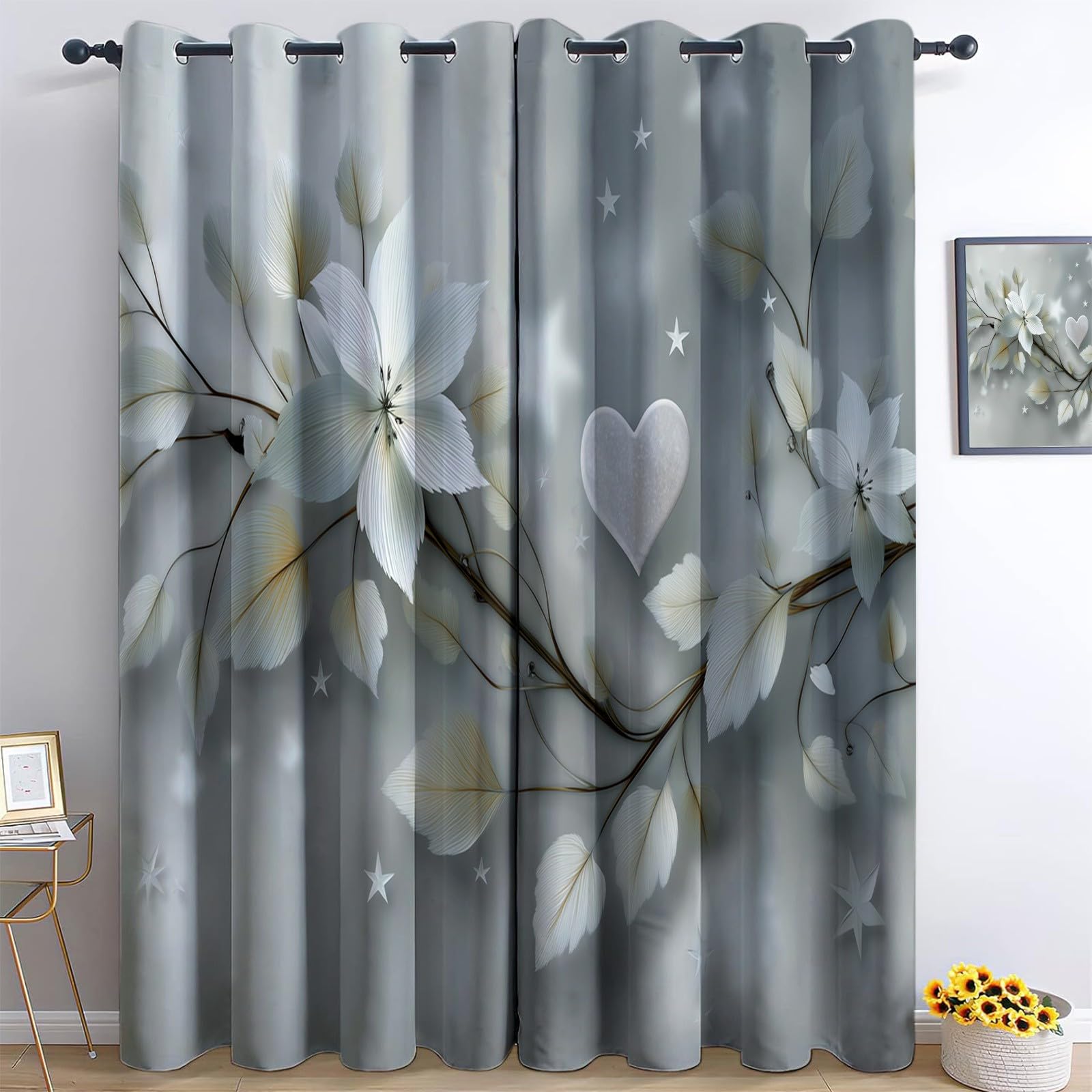 Tende Oscuranti per Interni 2 Pezzi 140x140 cm (LxA), Motivo Floreale Foglie 3D Tenda Coprente per Soggiorno, Termiche Isolanti Grigio Tendaggi per Interno Finestra per Salotto