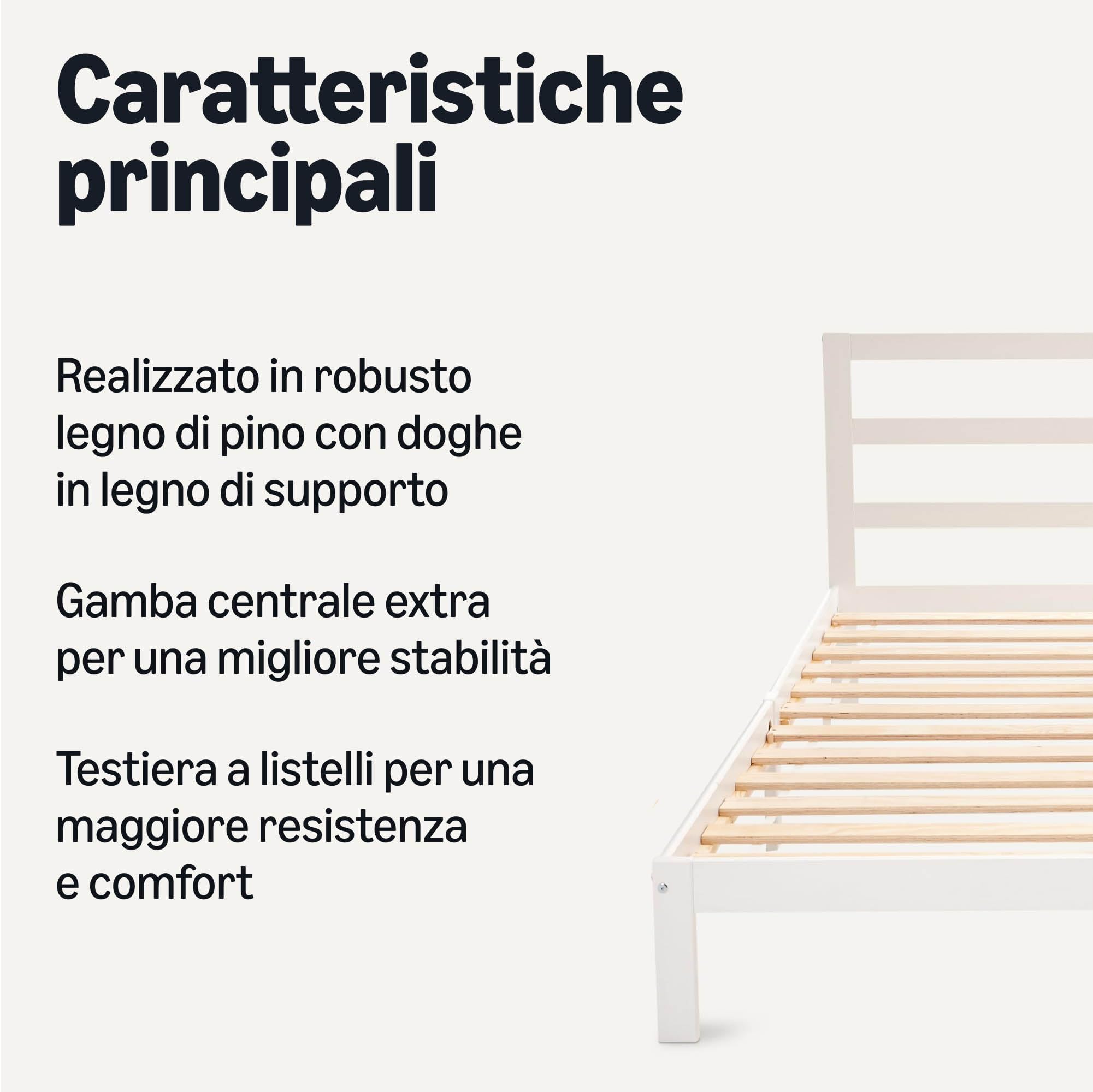 Amazon Basics Letto King in Legno di Pino con Testiera, 160 x 200 cm, Bianco