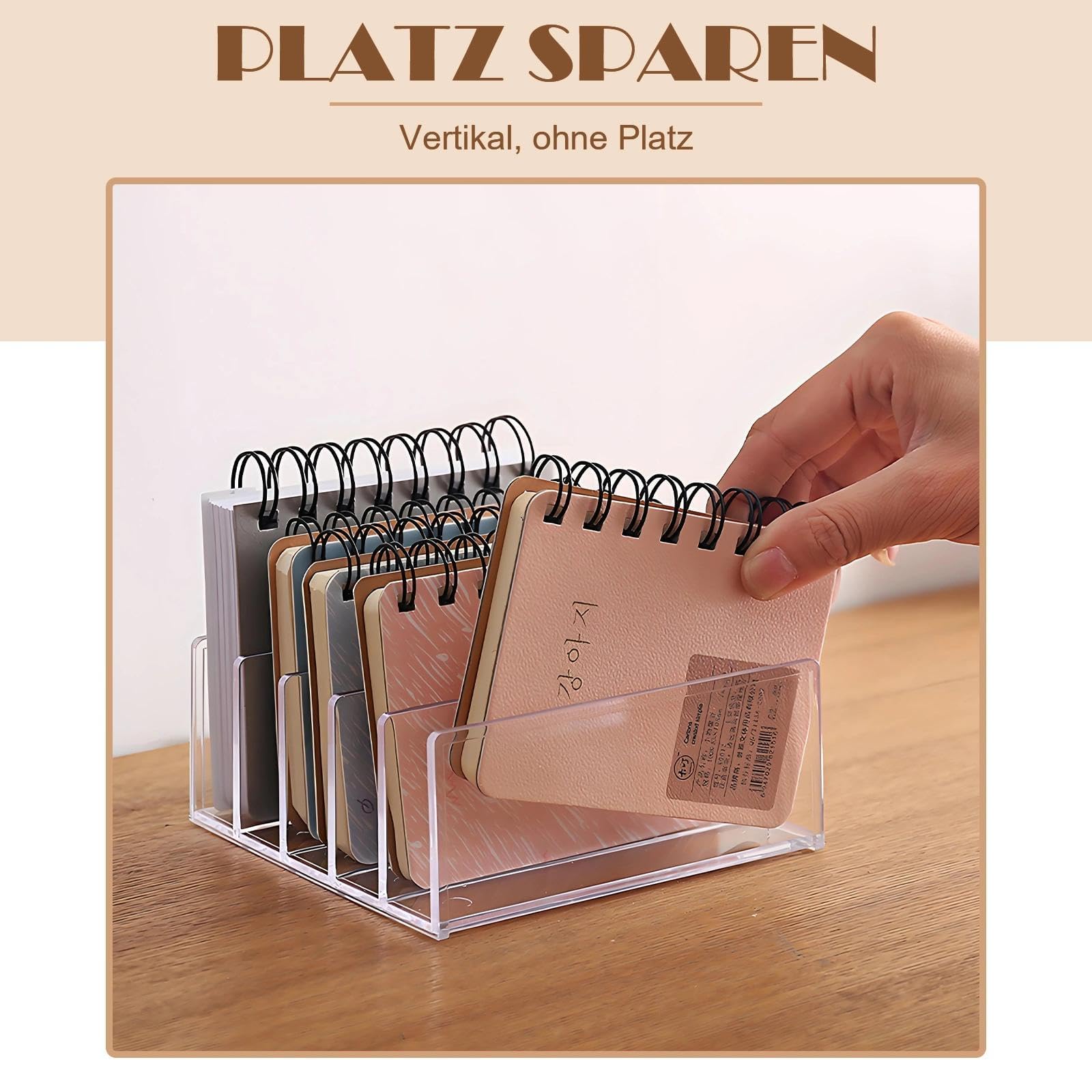 Soporte para tarjetas de acrílico, 5 compartimentos, bandeja para cartas de escritorio, soporte para notas, tarjetas de visita y postales, oficina, familia, oficina en casa, transparente, alto 12,2 x