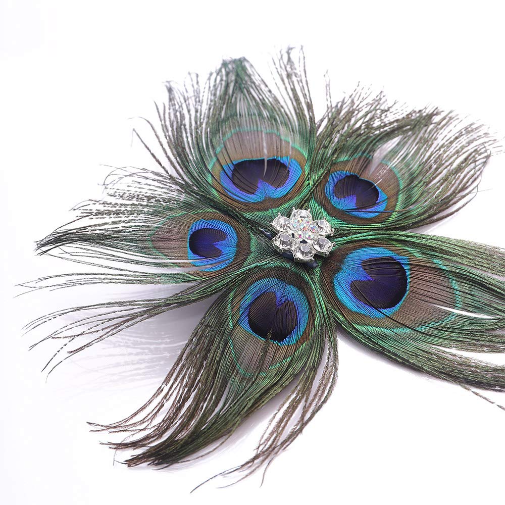 4925 Bridal Feather Hair Clip Peacock Fascinator Crystal Brooch Amazon.com: Anglacesmade Bridal Feather Hair Clip Peacock  main image 2