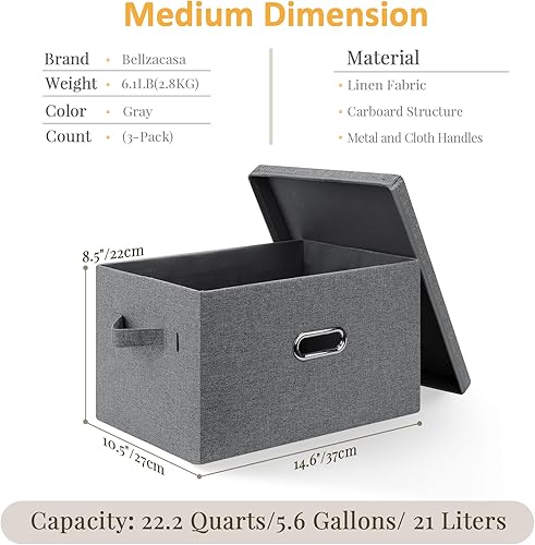 Miniatura 2 de Bellzacasa Contenedores plegables de tela con tapas, paquete de 3 cubos plegables con asas, cestas de almacenamiento de juguetes y organizadores de