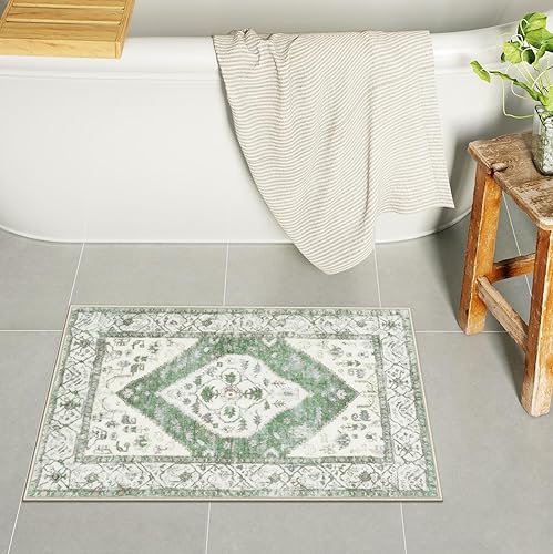 Miniatura 13 de Uphome Alfombra de Baño Azul Boho Desgastada Alfombra de Baño Oriental Suave de Pelo Largo Antideslizante Alfombra de Baño Lavable a Máquina Vintage
