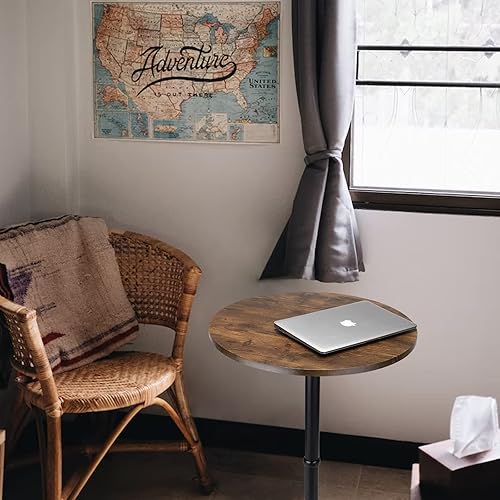 Miniatura 13 de Leopard MDF redondo superior ajustable mesa de bar mesa de pub con patas plateadas y base (negro) Negro/Ajustable,Marrón