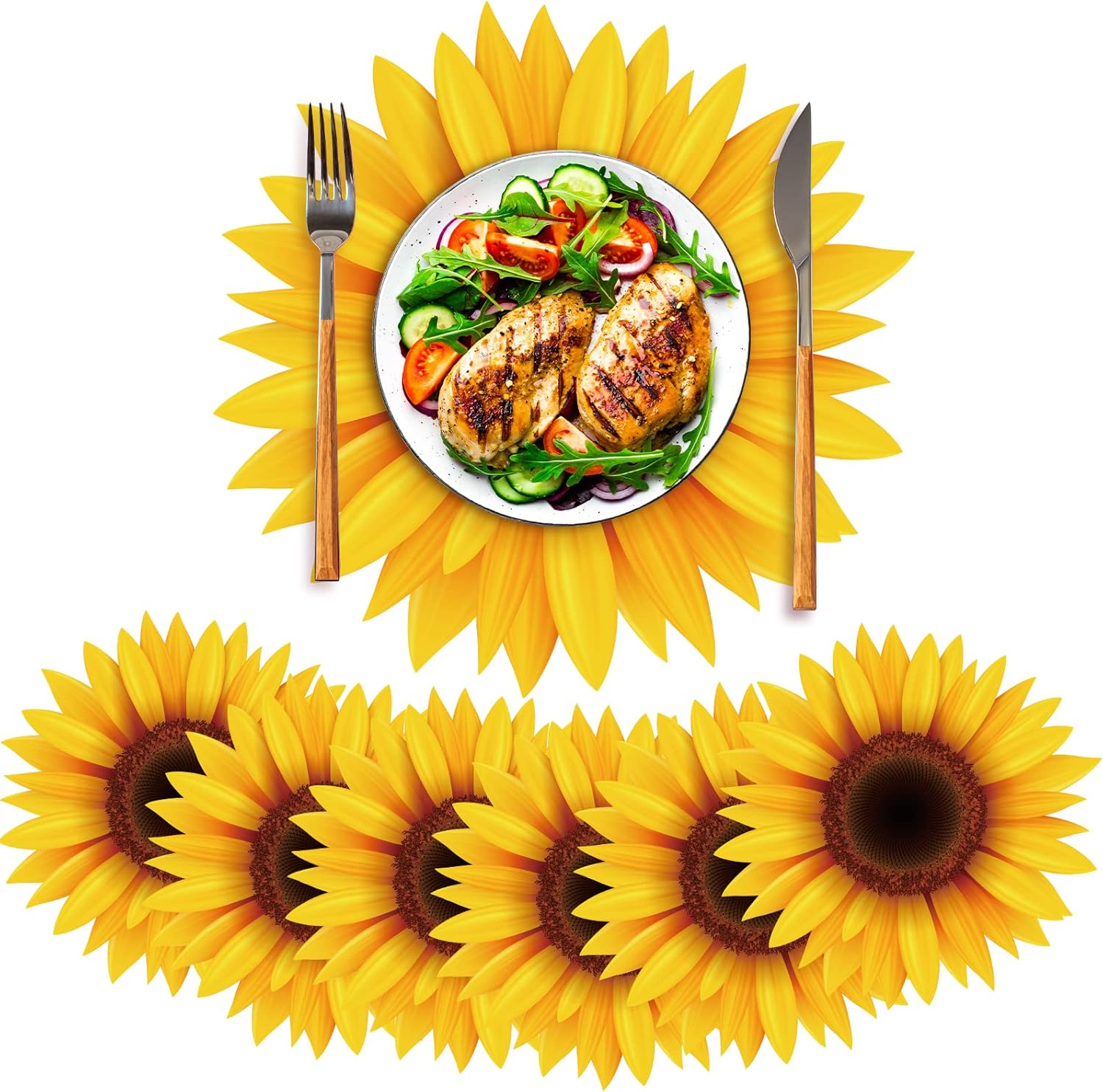 100 Pack Disposable Sunflower Paper Place Mats 13 Inch Sun
