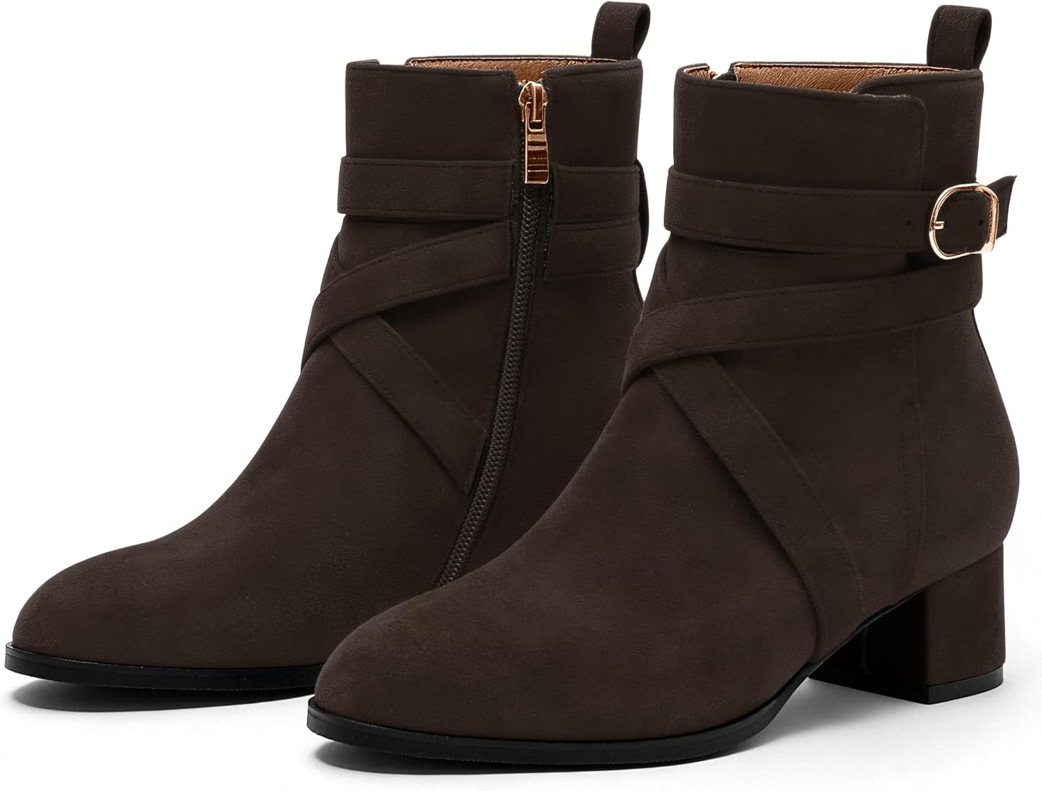 NUMALEO Womens Fashion Casual Ankle High Buckle Comfort Heeled Solid Round Toe Ankle Adjustable Strap Synthetic Ankle Boot - Image 4