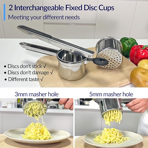 Miniatura 8 de Ricer de papas, Ricer para puré de papas, grande de 15 onzas, resistente de acero inoxidable para hacer puré de papas esponjoso, triturador de papas