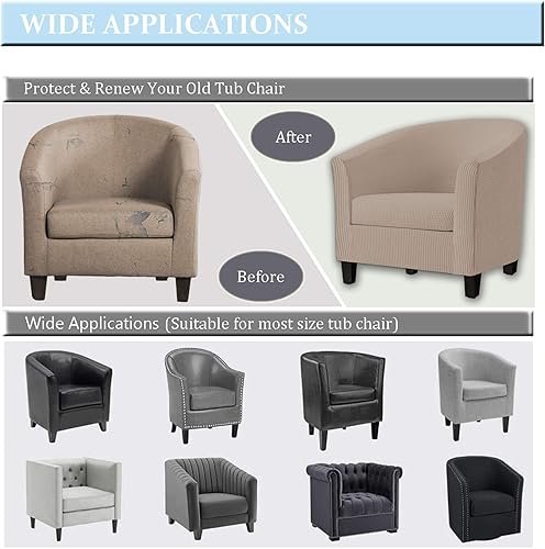 Miniatura 7 de Fundas para sillas de bañera de 2 piezas con funda de cojín, funda elástica de jacquard para muebles, funda protectora para sillón, extraíble,