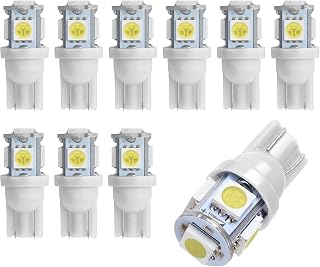 10PCS 194 LED Light Bulbs, T10 Bulb 6500K Wedge 5050 5-SMD Chips, Super Bright Width Marker Light Bulbs Replacement for Car Dome Map Reading Courtesy Side Marker Tail Parking Lights (White)