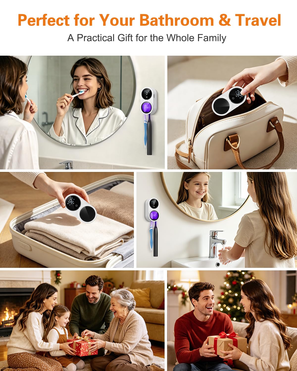 Soporte para cepillo de dientes UV, limpiador de cepillos de dientes eléctrico con pantalla LED, sensor automático infrarrojo, ventilación y secado automáticos, soportes para cepillos de