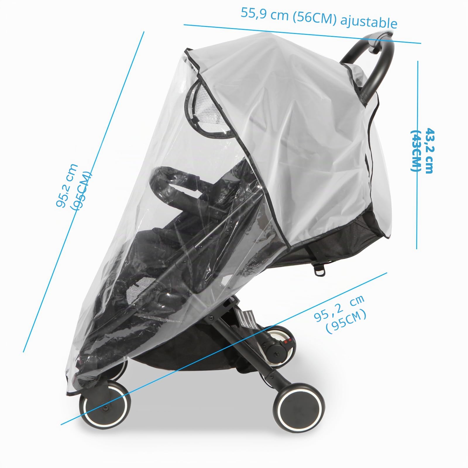 Habillage Pluie Universelle pour Poussette -Protection Pluie Poussette Universelle -Protection contre les intempéries et le vent -Protection contre le soleil, la poussière, la neige
