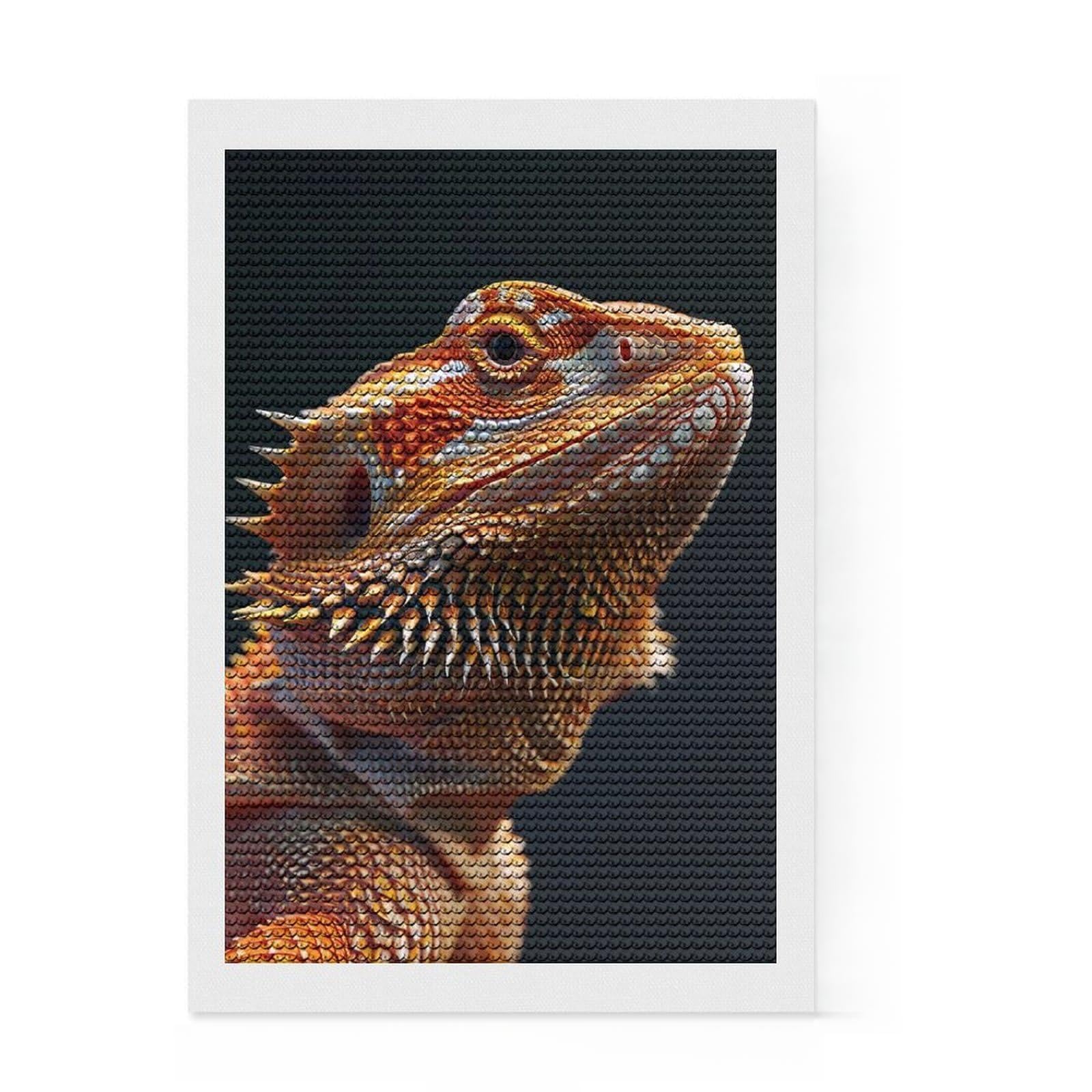 Junmoney Bearded Dragon Diamond Art Canvas 8"x12", Adhesive Canvas, Calming Craft to Unwind, Boho Decor, Birthday Gift, Easy to Enjoy