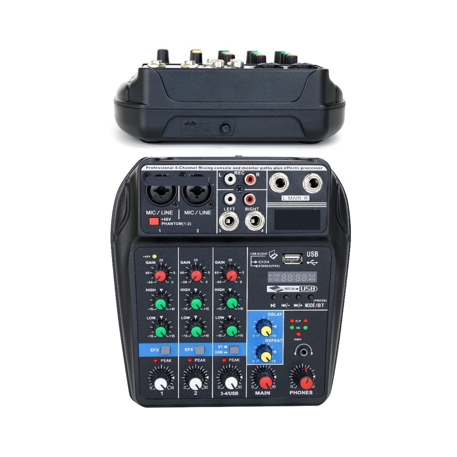 Attrezzatura per DJ per Feste Console di miscelazione del Suono di Registrazione Professionale 4 canali Mixer Audio USB Interfaccia Audio Audio Audio Mic 48V Phantom Power