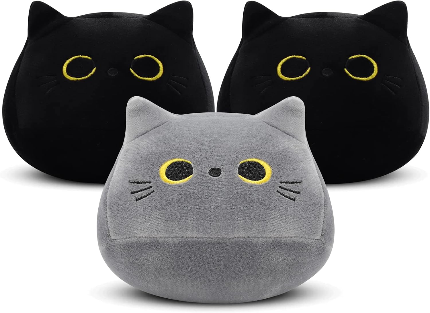 Pochita 3Pcs Cat Plush Toy, Kawaii Black Gray Cat Plushies