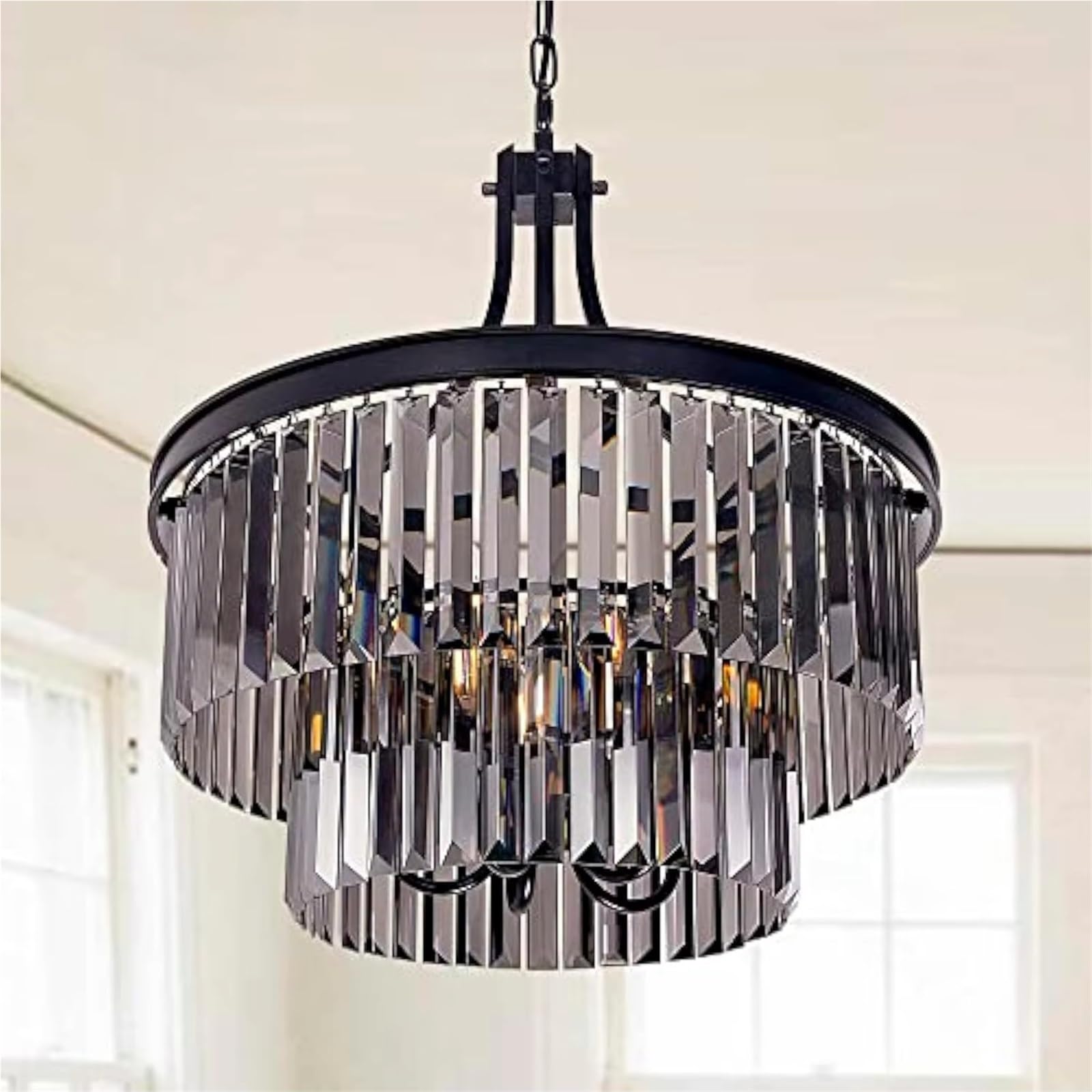 Plafonnier au 2e étage en cristal gris luminaire suspendu chic pour la chambre