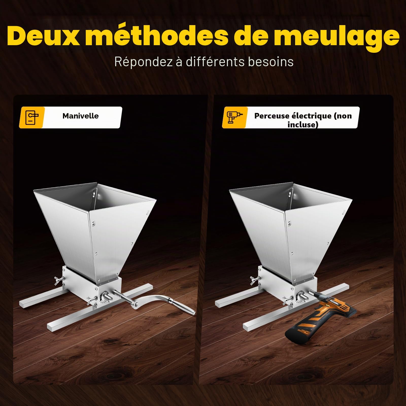 Moulin à céréales manuel, broyeur à céréales, broyeur à malt, broyeur à malt, broyeur à céréales, broyeur à céréales réglable en acier inoxydable