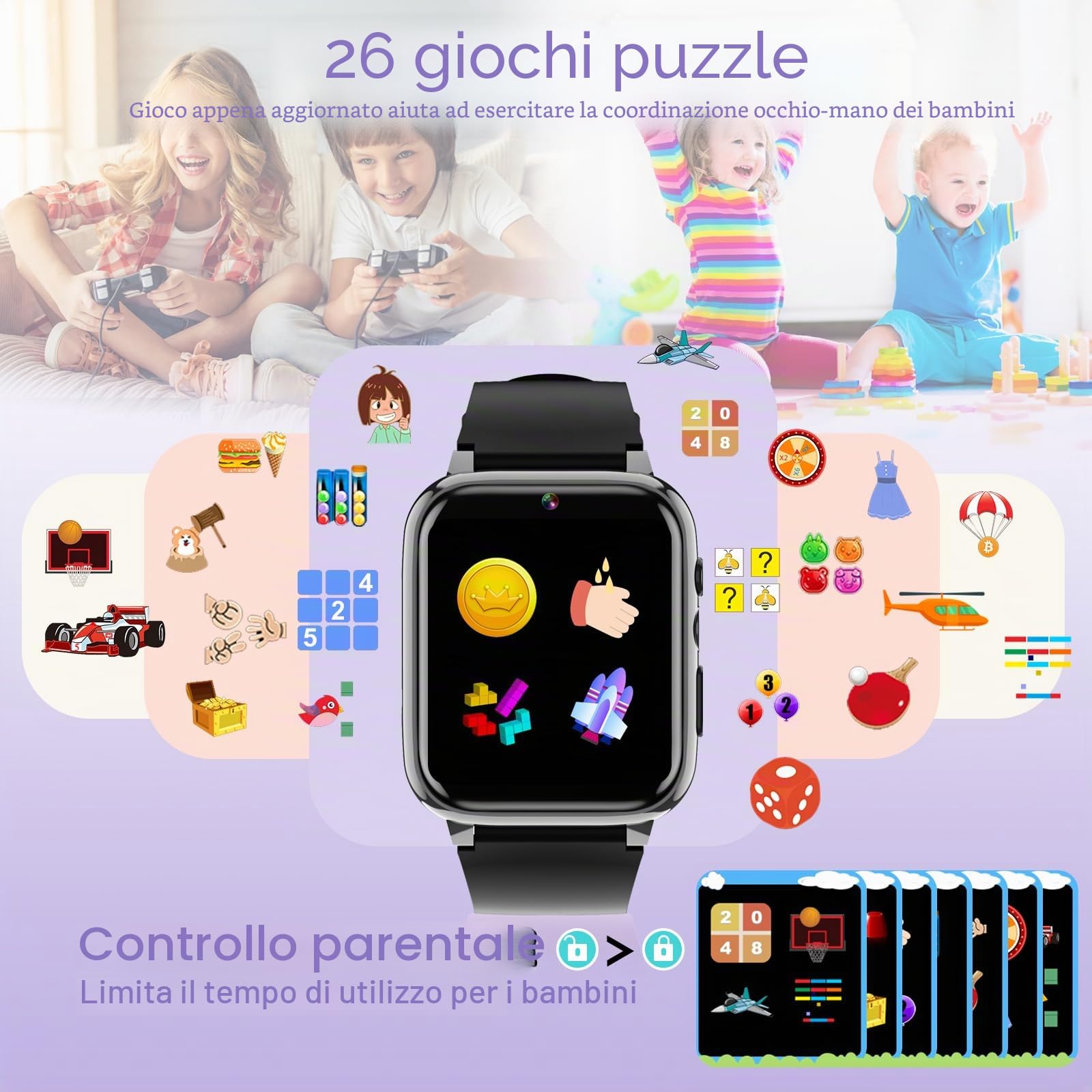 Orologio Smartwatch Bambini 26 Giochi, Sveglia, Schede Didattiche, Storie Audio, Contapassi Calorie, Fotocamera, Musicale, Torcia, Regalo Bambini per Ragazza e Ragazzo