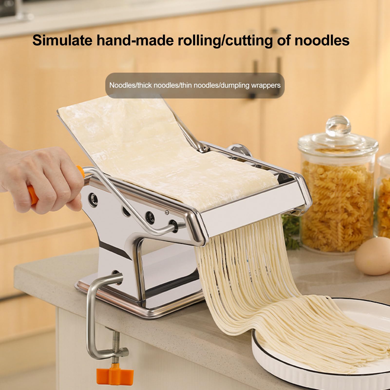 Machine à pâtes, 9 réglages d'épaisseur réglables, 3 largeurs réglables, machine à nouilles 2 en 1 avec rouleaux et cutter, parfaite pour les spaghettis, fettuccini, lasagnes ou raviolis, argent