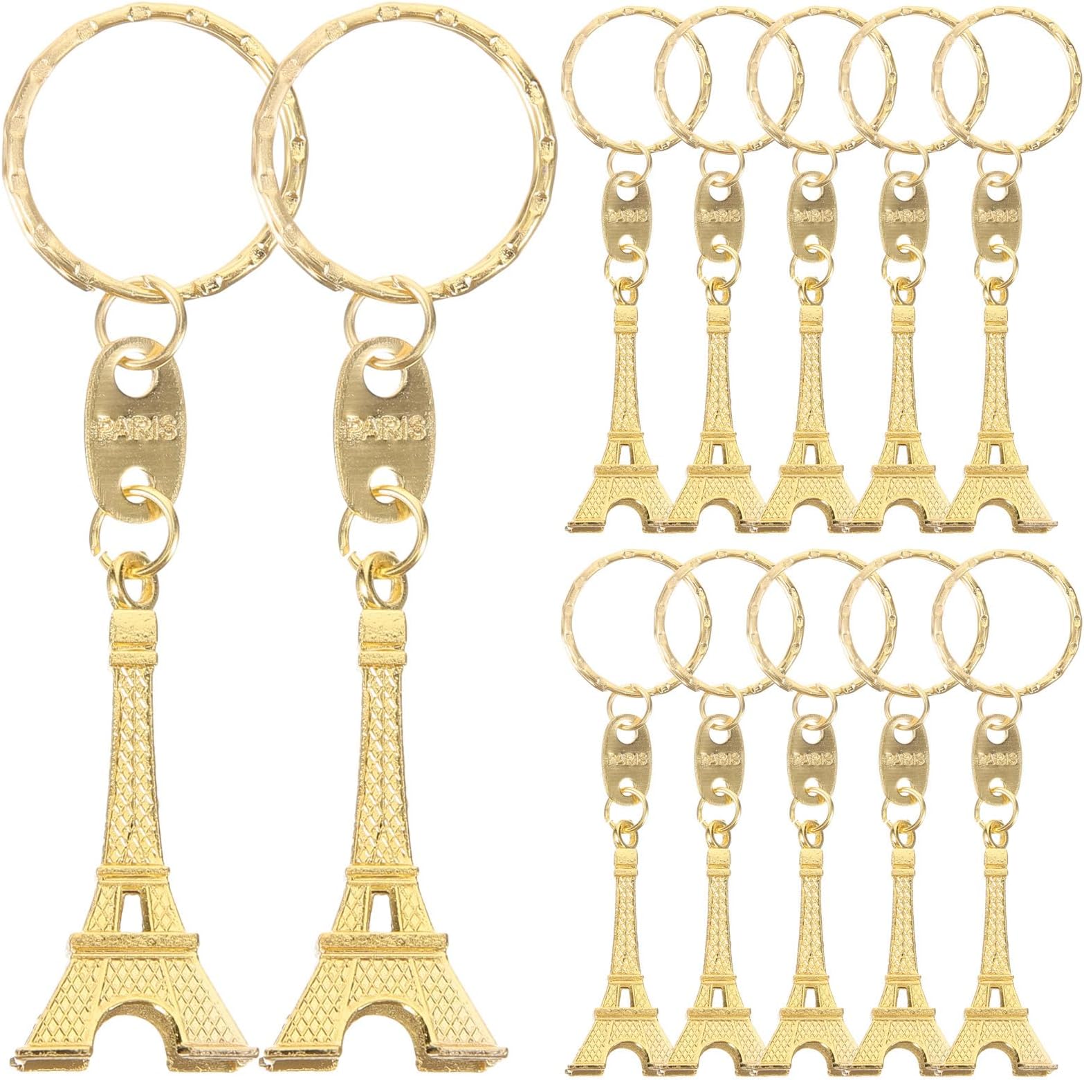 Eiffel Tower Keychain 12Pcs Gold Mini Keyrings Retro French Souvenir Pendants for Bags Car Keys Party Favors Decoration