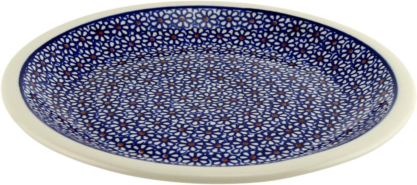 Polish Pottery Market Dinner Plate 9.5 inch Handmade Zaklady Boleslawiec Poland, Ceramic Dinnerware, Microwave and Dishwasher Safe, Polish Stoneware Luncheon Plate (Floral Peacock)