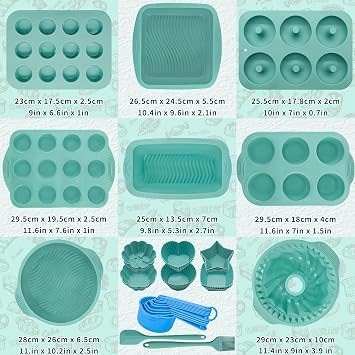 39 PCS Silicone Bakeware Set Nonstick Silicone Baking Trays Cake Pan Tin Set with Round Square Pan Donut Bread Loaf Muffin Sheet Cupcake Moulds