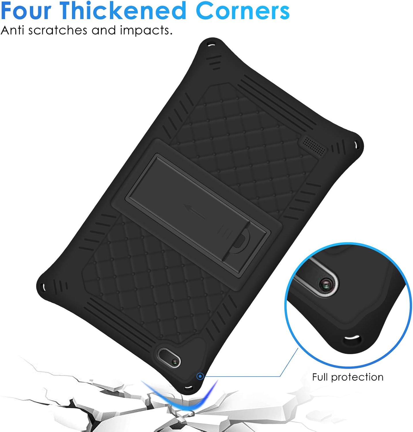 DETUOSI Silicone Case for Samsung Galaxy Tab A 8.0 2019, SM-T290/T295 Multi-Angle Stand Case with Shoulder Strap & Stylus Pen, Soft Lightweight Cover for TCL TAB 8 LE, Black