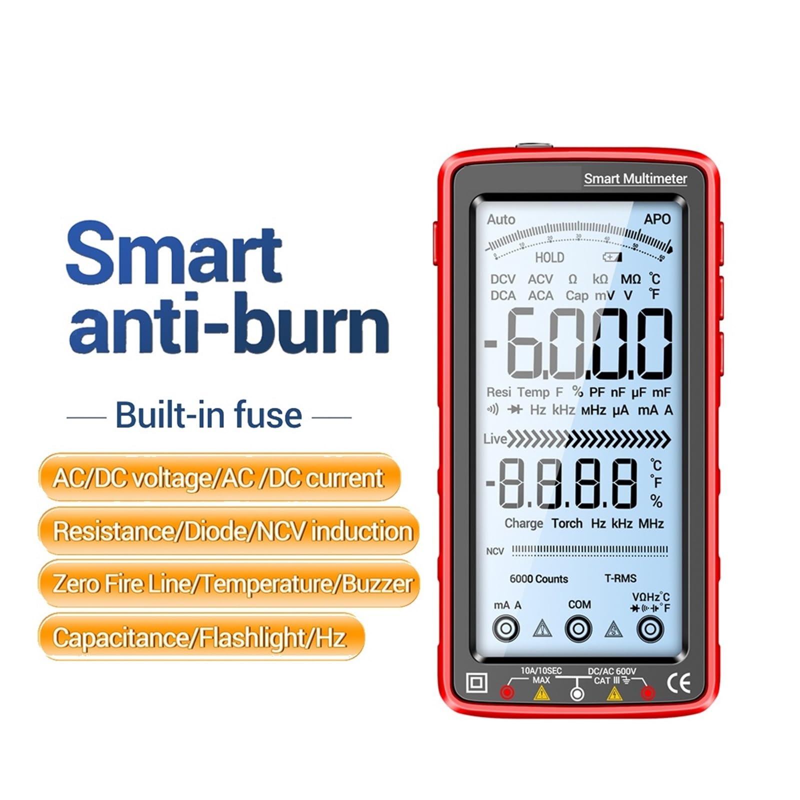 Multimetro Professionale Digitale Ricaricabile Tester Di Tensione Senza Contatto Misuratore AC/DC Corrente For Schermo LCD Lettura Rapida Accurata Facile(681 Black pro)