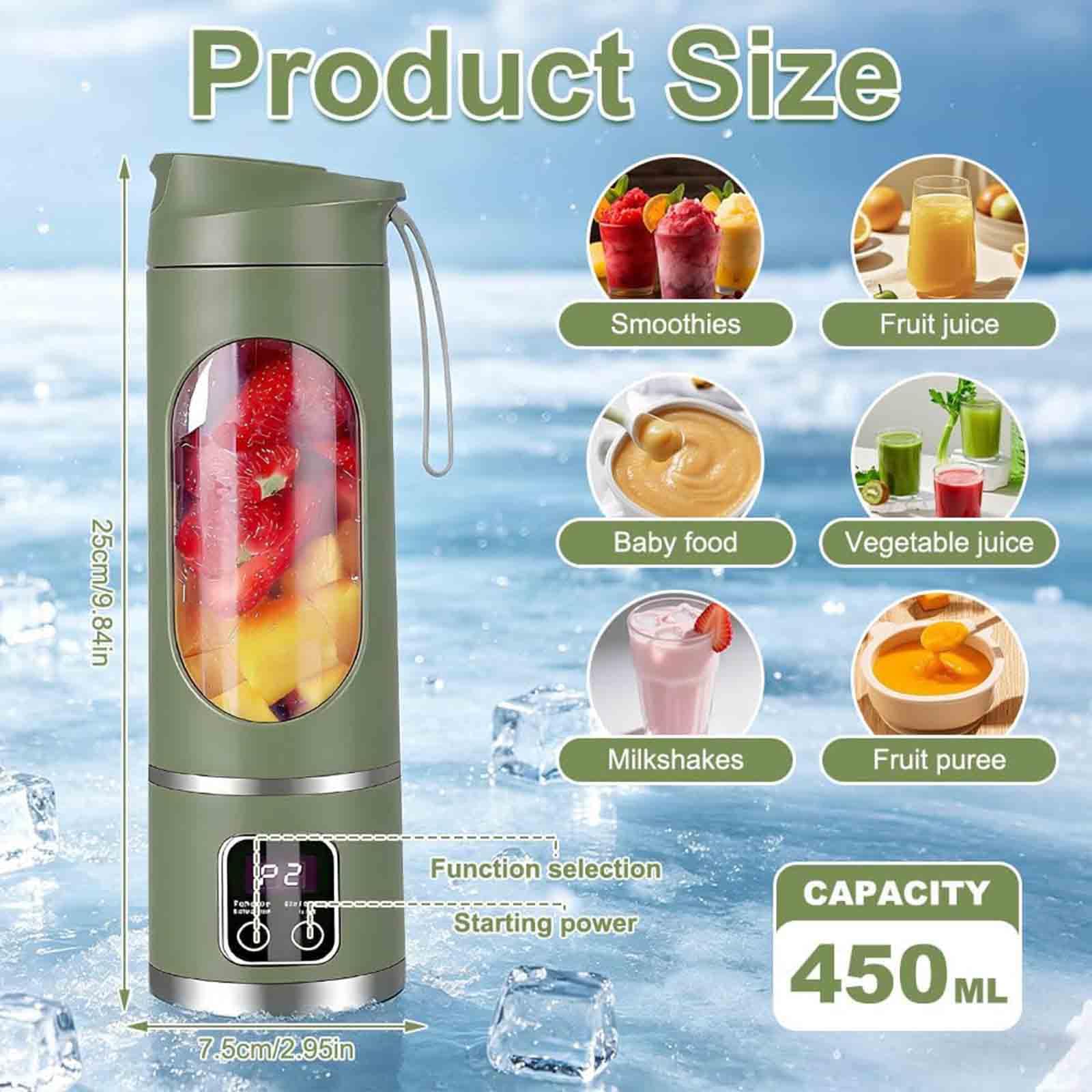 Licuadora portátil para batidos, 450 ml, recargable por USB, mini exprimidor de 12 cuchillas, potente licuadora eléctrica para frutas, batidos, batidos, fácil de limpiar