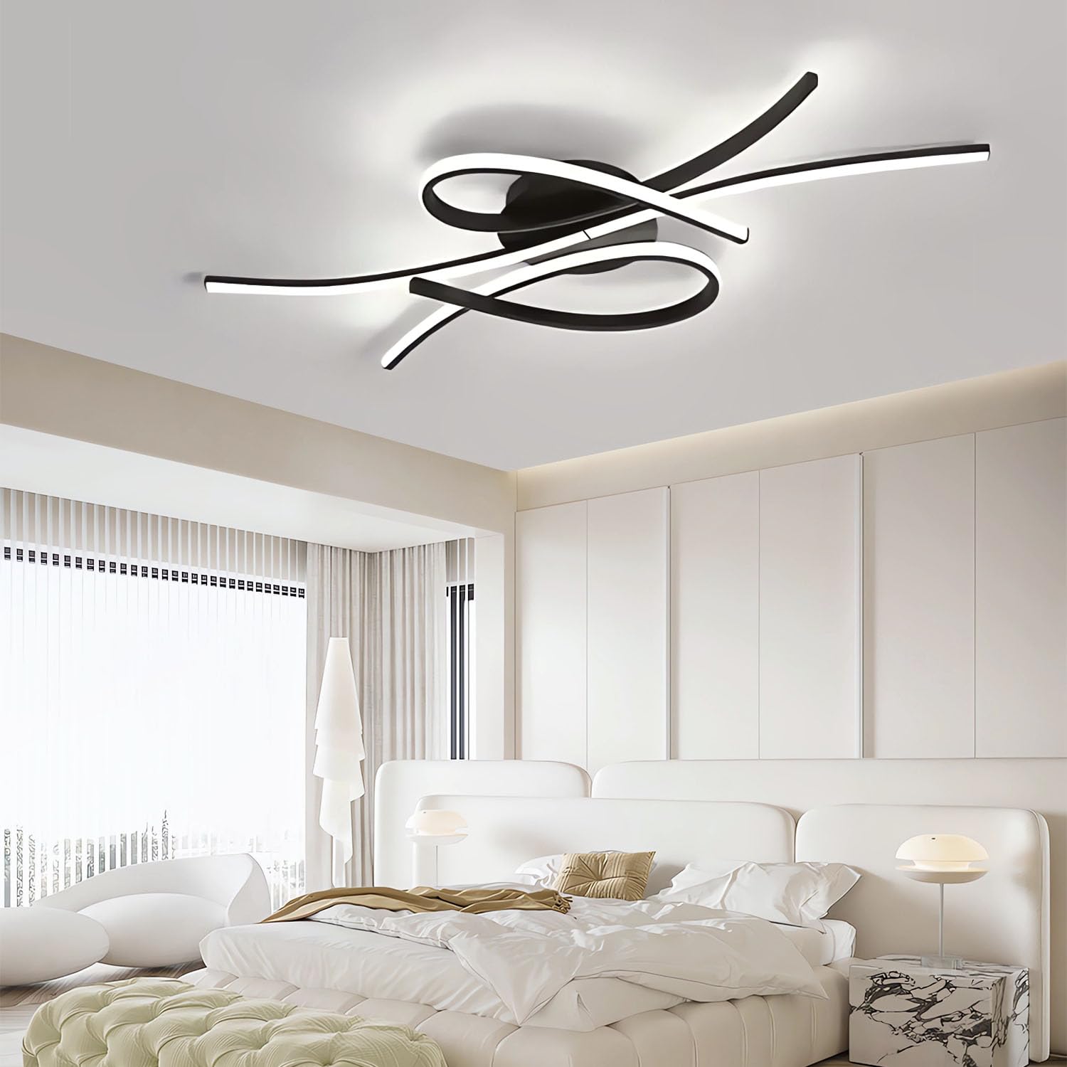 TUJJTU LED Ceiling Light Black Ceiling Lamp with Remote Control Modern Flush Mount Dimmable Ceiling Lights Simple Creative Living Room Lamp Acrylic Bedroom Ceiling Lighting (Black, 80cm)