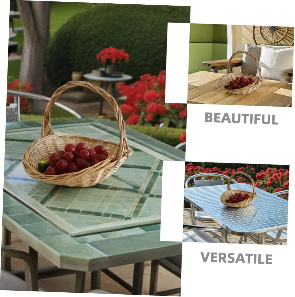 Toddmomy Handwoven Rattan Picnic Basket Multi-purpose Woven Garden Holder for Vegetables Fruits and Flowers Spacious and Portable Outdoor Storage Elegant Design